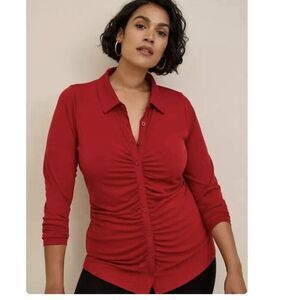 Torrid‎ Red Studio Knit Shirred Front Button-Front Stretch Shirt Size 3X